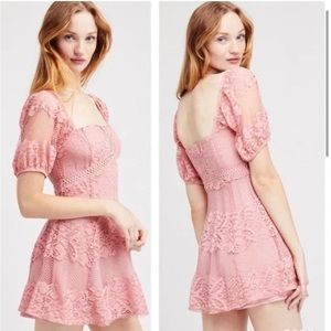 FREE PEOPLE Be My Baby Pink Lace Mini Dress Large